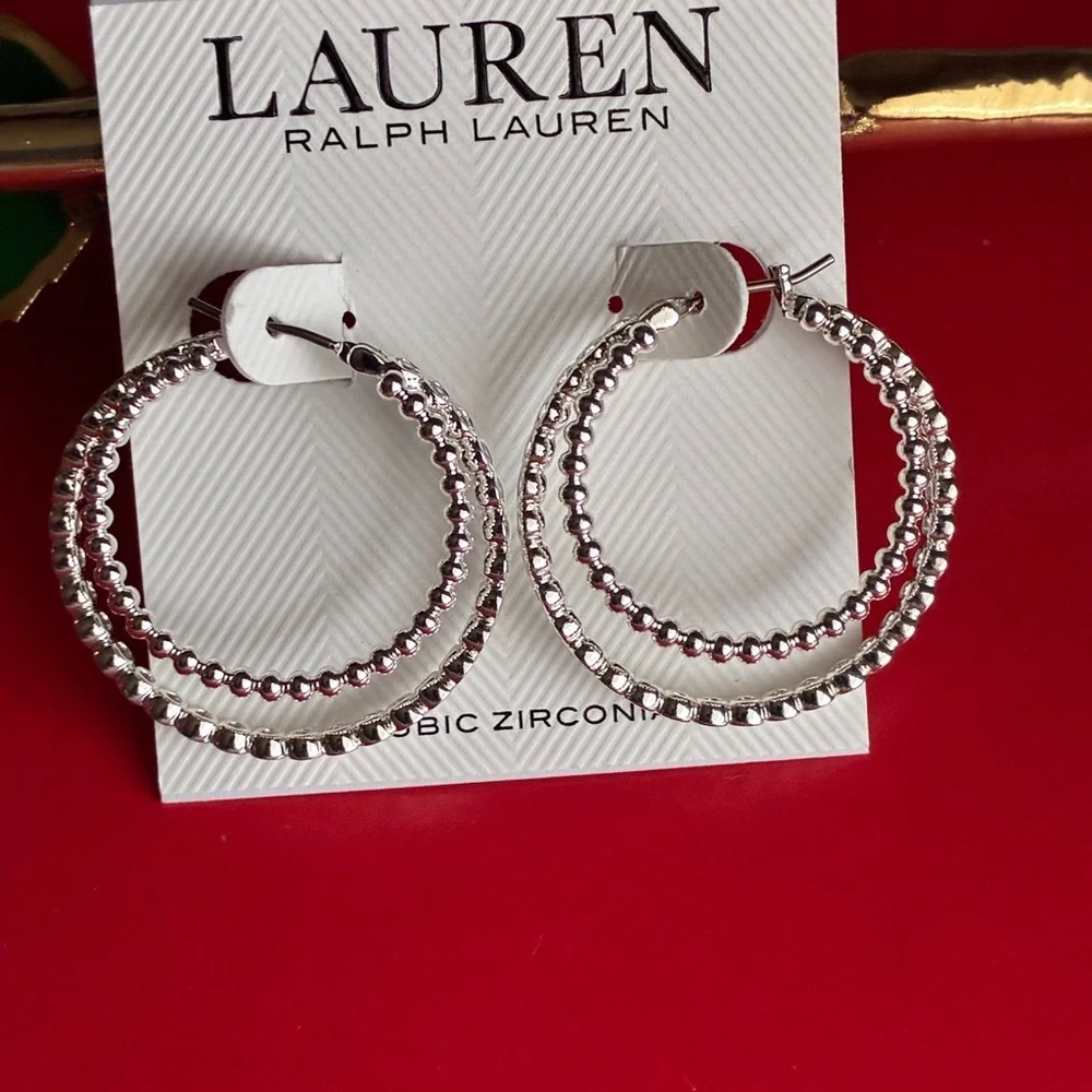 Ralph Lauren Silver Beaded Hoop Earrings
